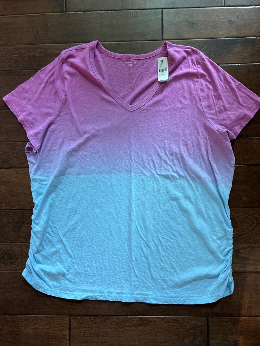 Lane Bryant Pink to Blue Ombre V-Neck Short Sleeve Tee